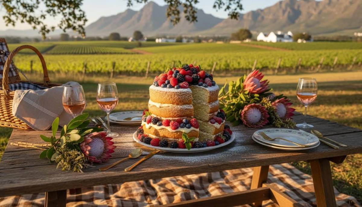Vintage sponge birthday cake with berries