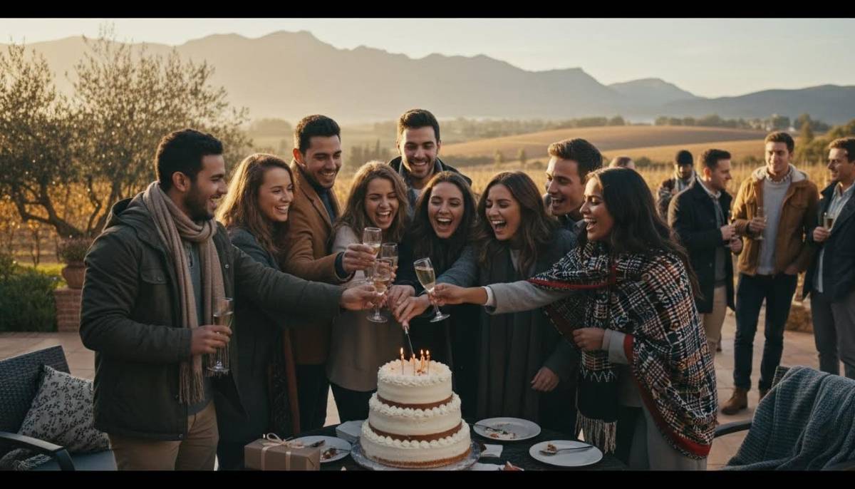 Friends celebrating a 19th birthday around a cake