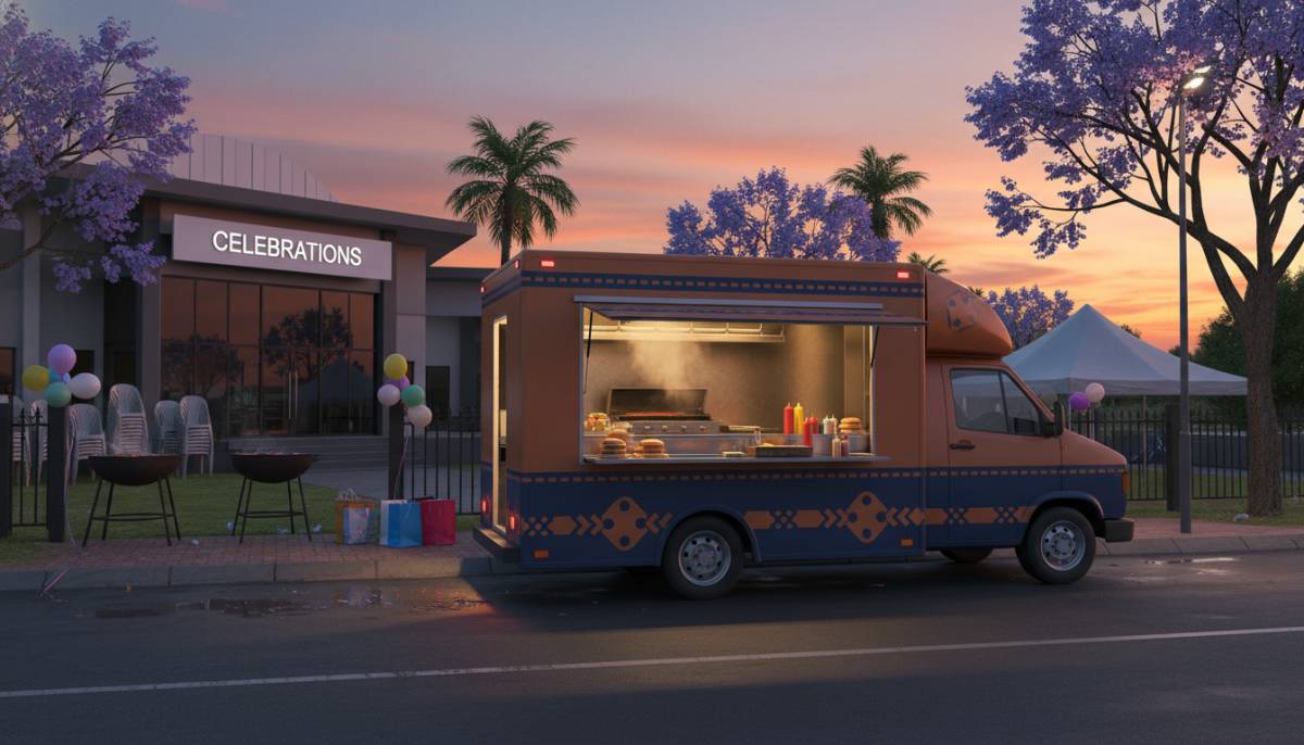 Burger truck outside a party venue