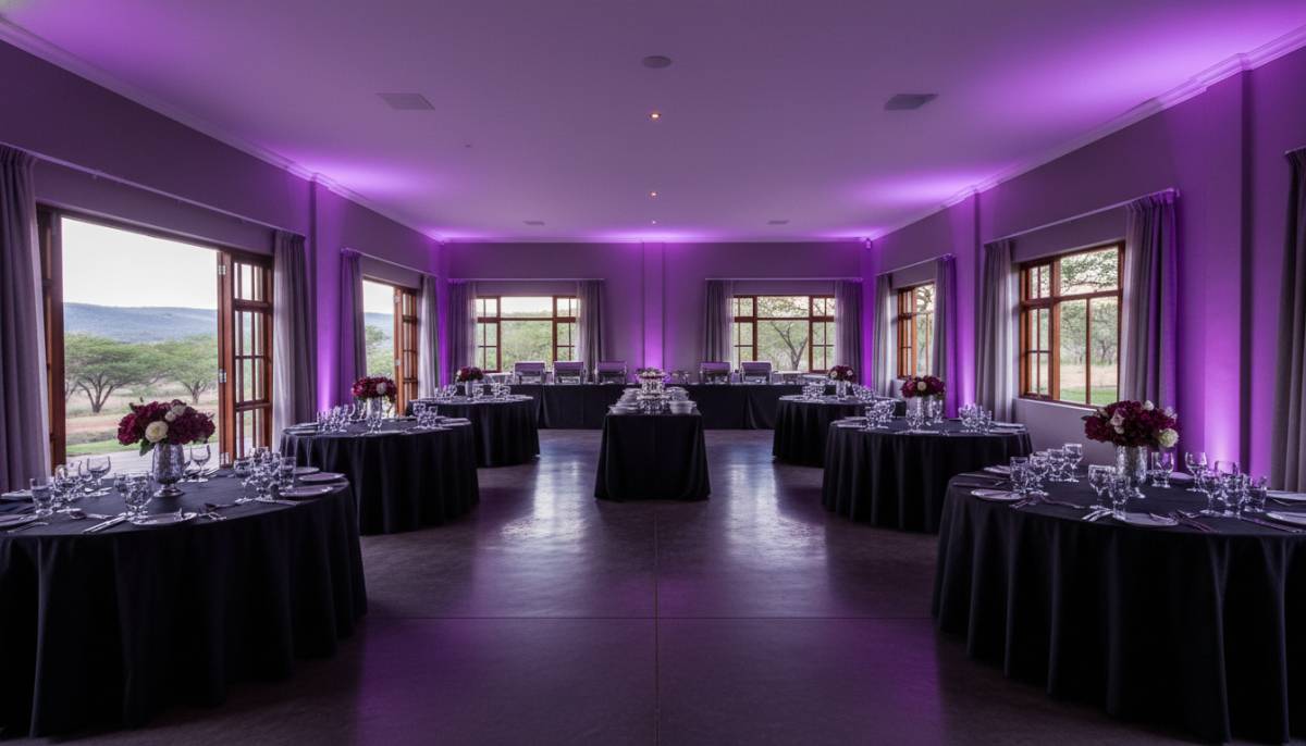 Glow party setup in an estate clubhouse