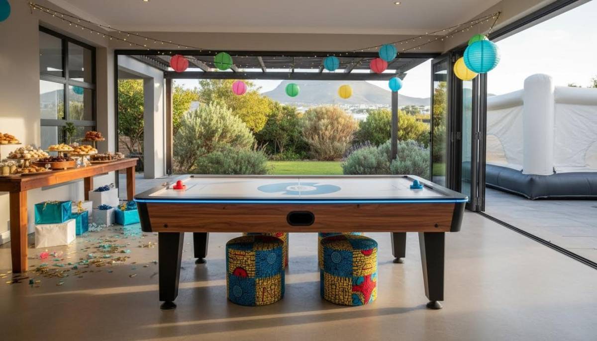 Air hockey table set up for a birthday party