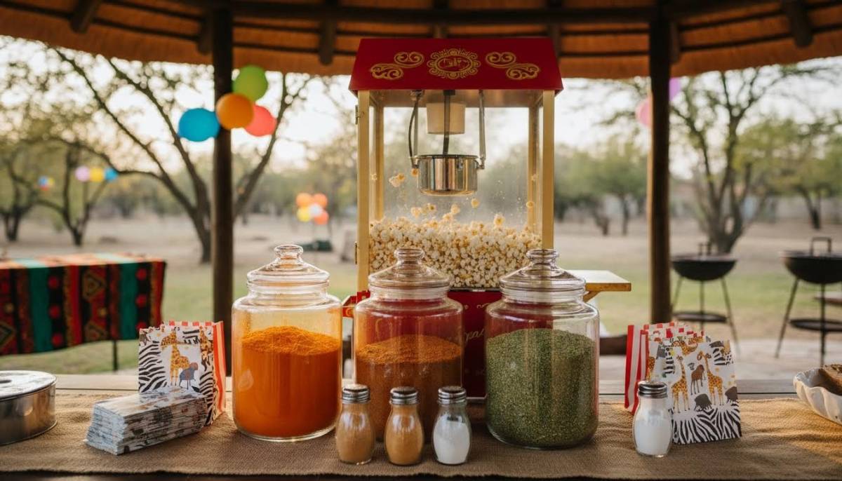 Popcorn machine with seasoning jars