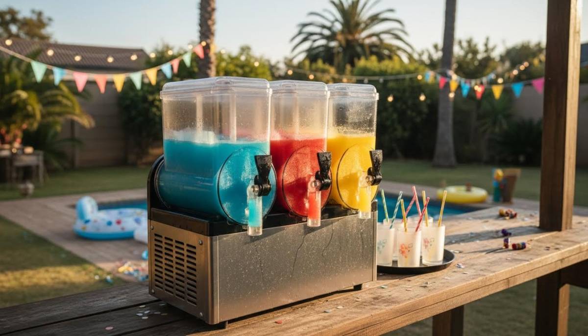 Slushy machine with colourful drinks