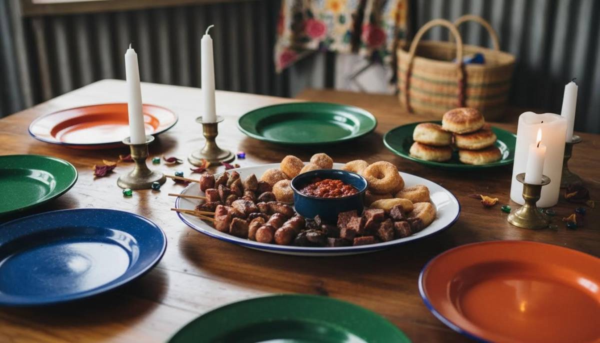 Shebeen chic table styling with enamel plates