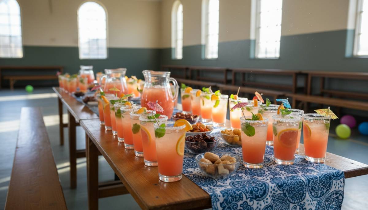 Citrus mocktails on a trestle table