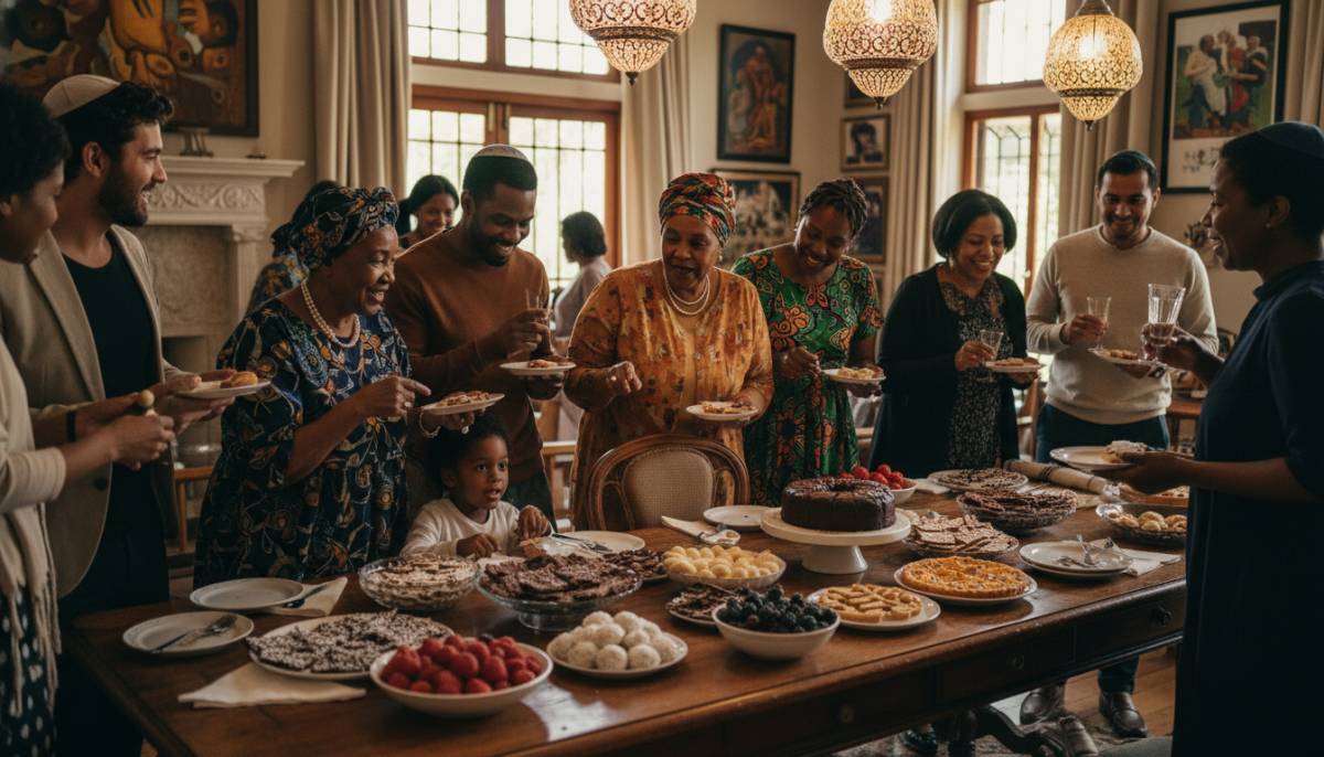 Family at a dessert table
