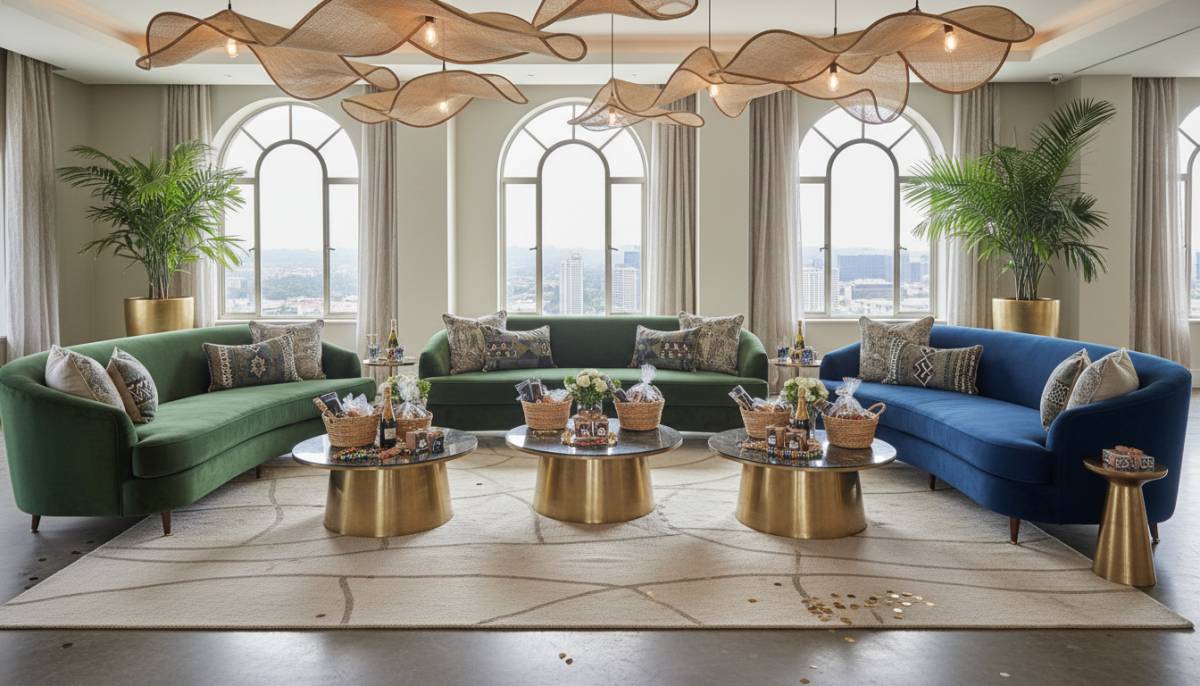 Soft seating area with favour baskets