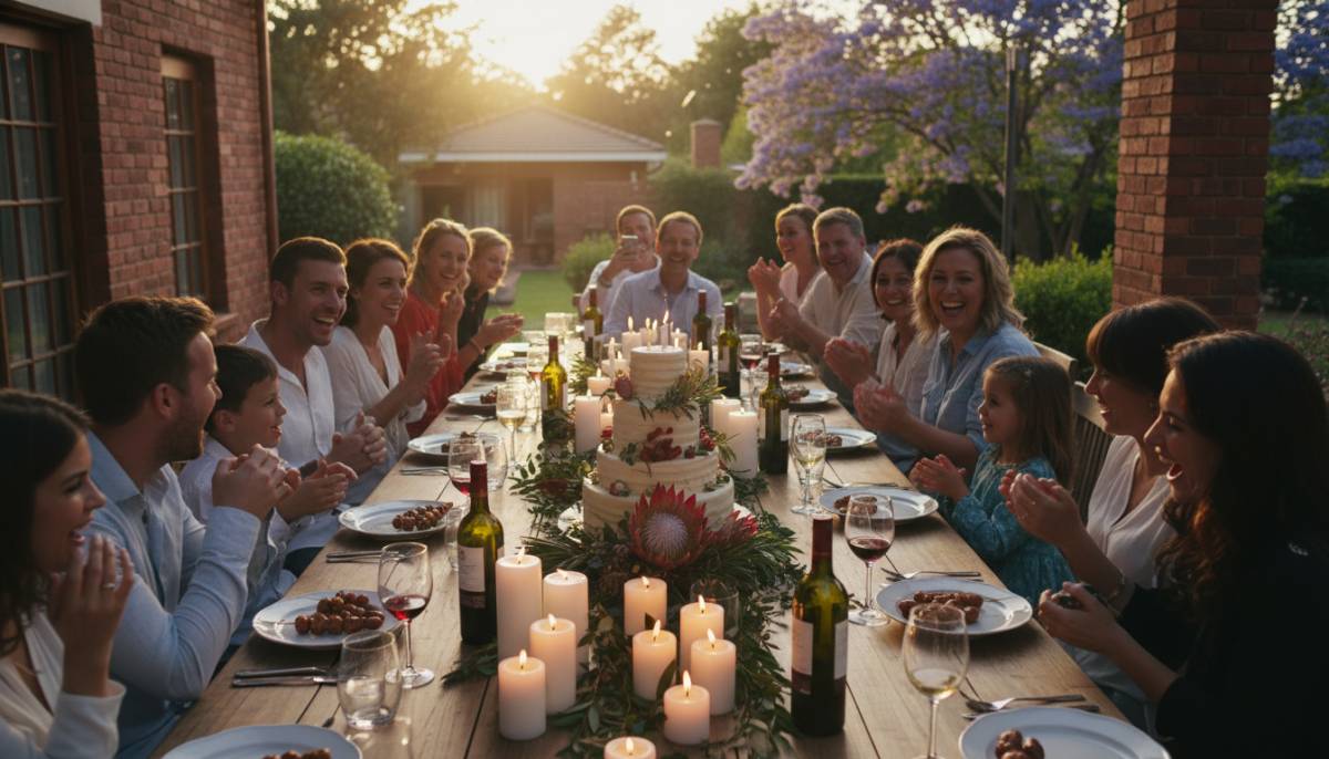 Family gathered at a 55th birthday table