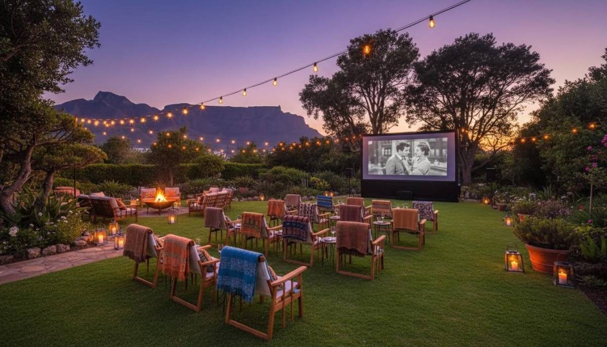 Outdoor cinema setup for a birthday night
