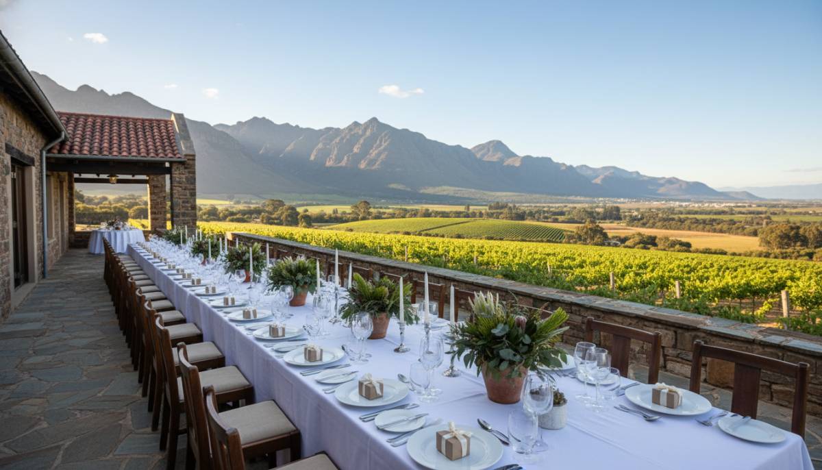 Wine farm terrace table for birthday lunch