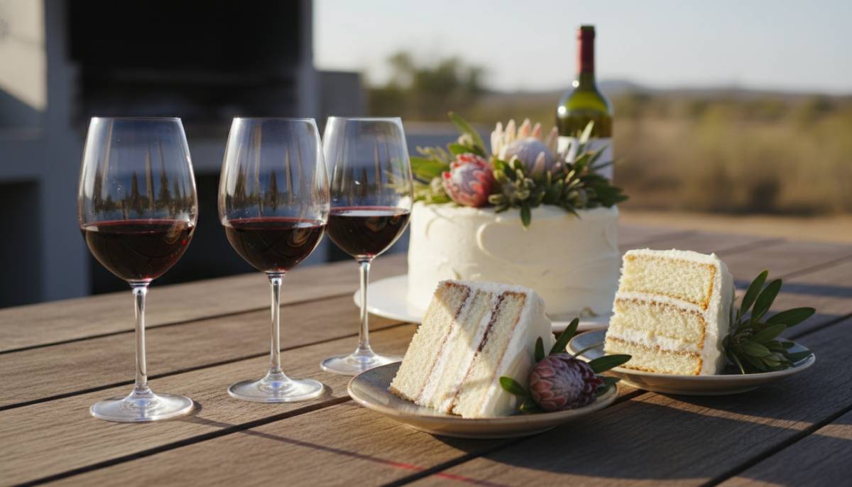 Wine tasting glasses with cake slices