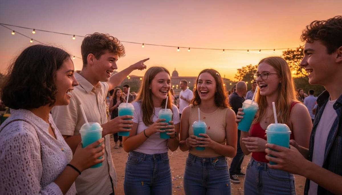 Teen guests with slush drinks after a Freedom Day parade