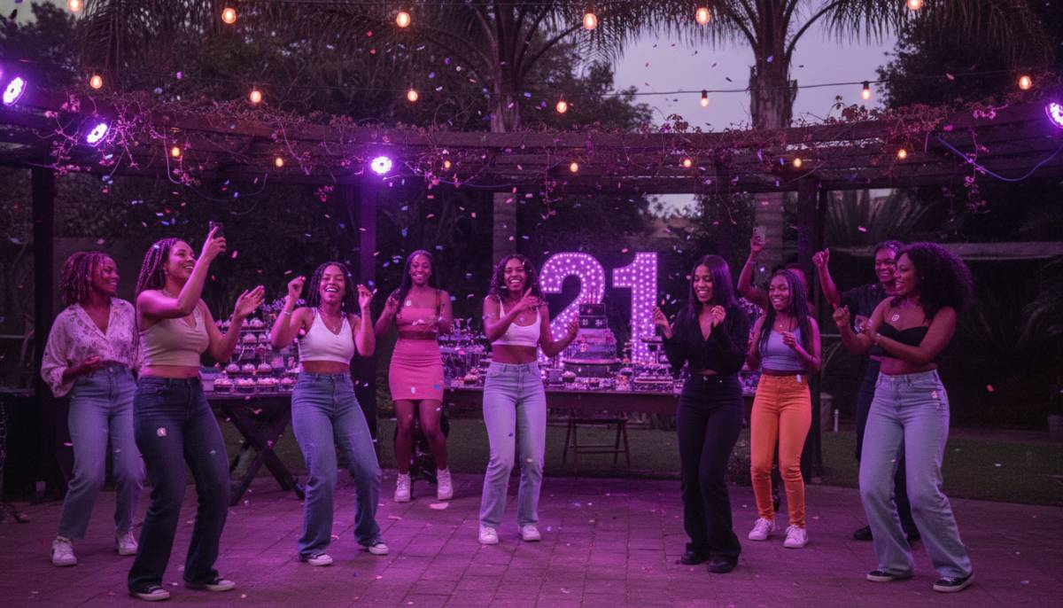 Guests dancing at a glow garden birthday