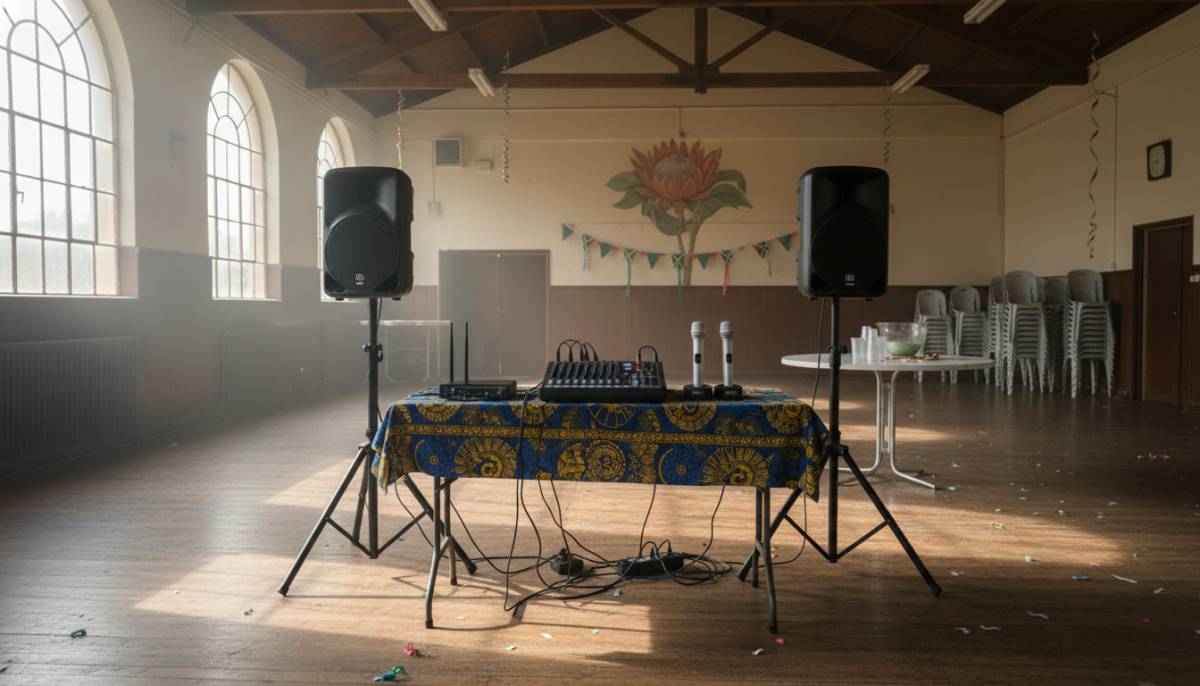 Microphone and speaker setup in a hall