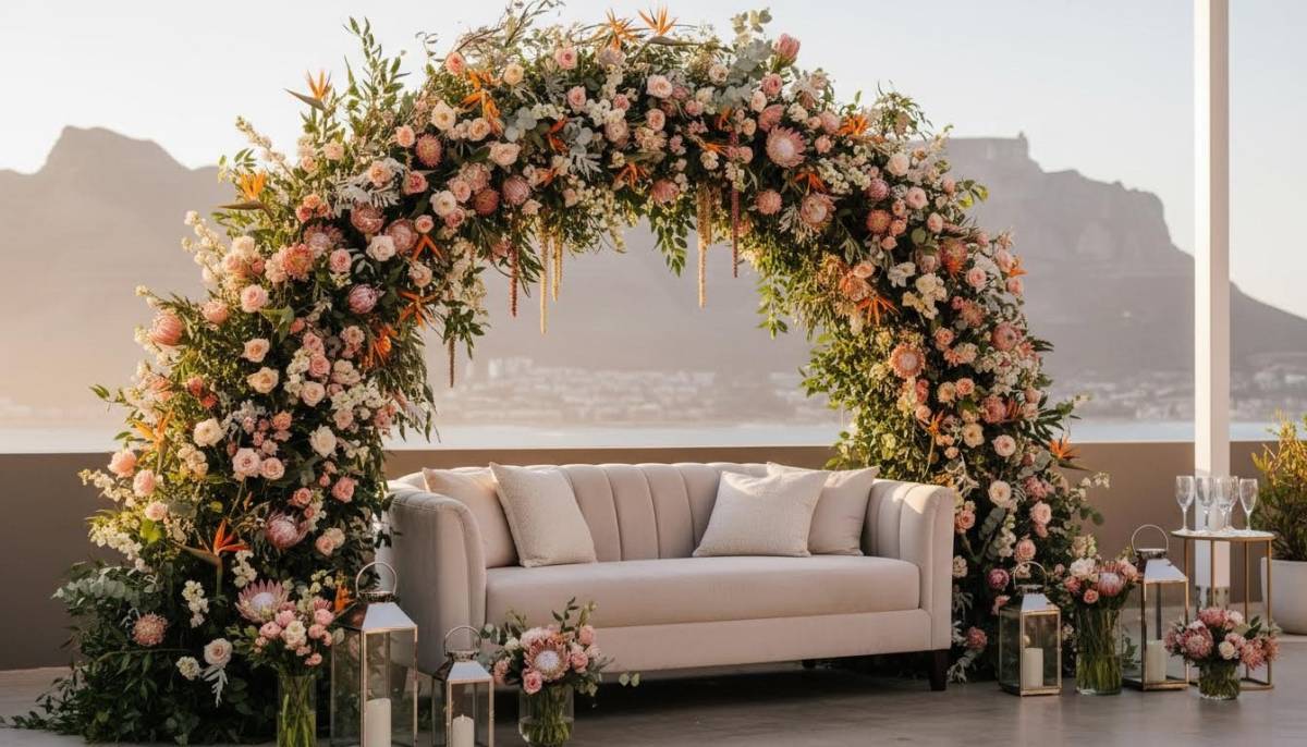 Floral photo wall for birthday photos