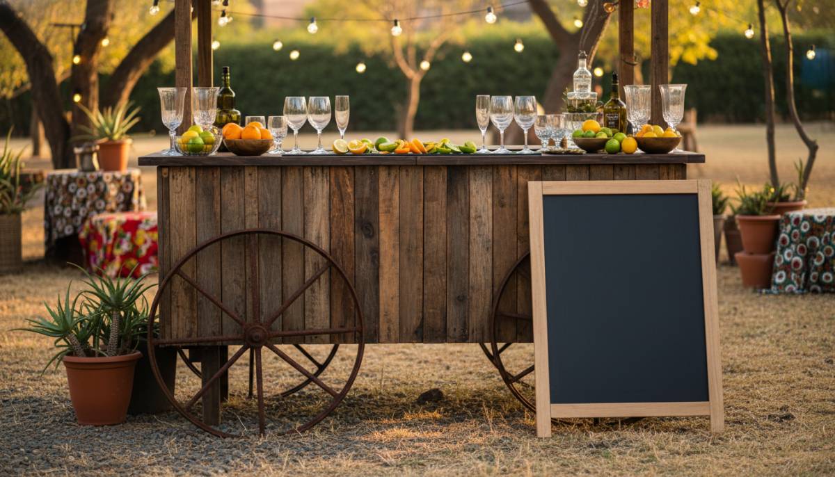 Mobile bar setup with citrus and glassware