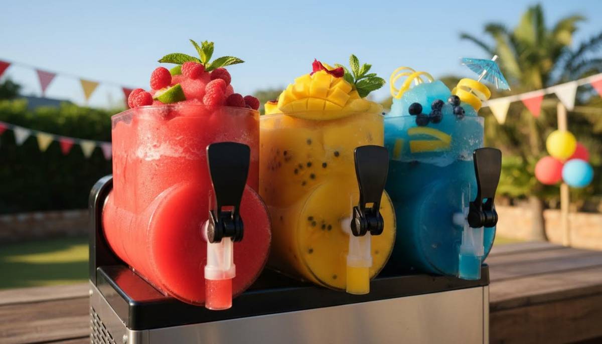 Slushy machine with colourful drinks