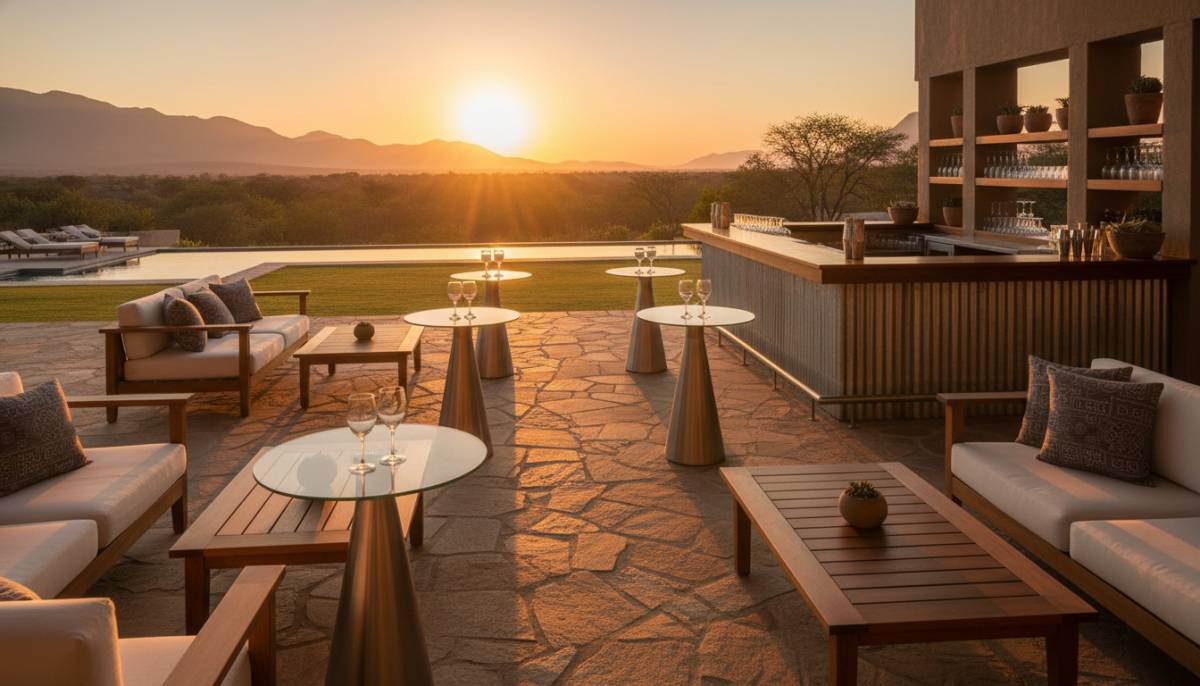Estate clubhouse patio ready for a welcome home party