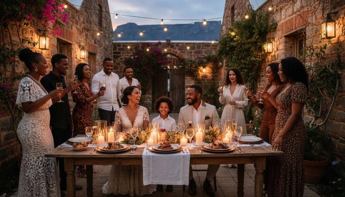Small family dinner after an elopement ceremony