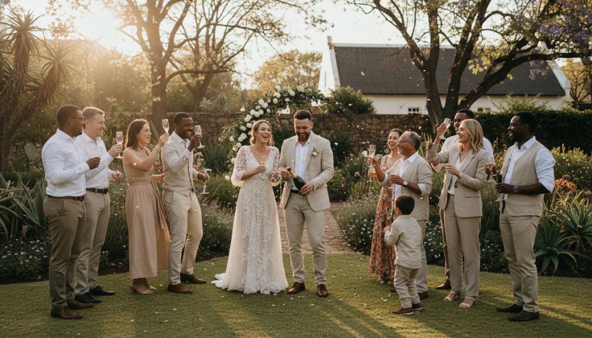 Family celebrating after a small elopement ceremony