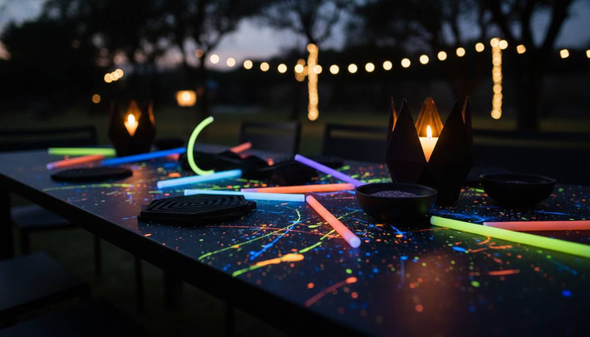 UV glow party details on a table