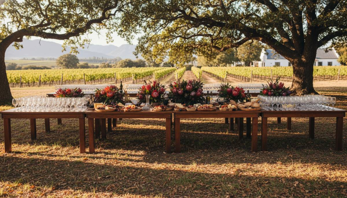 Wine tasting table at a South African wine farm