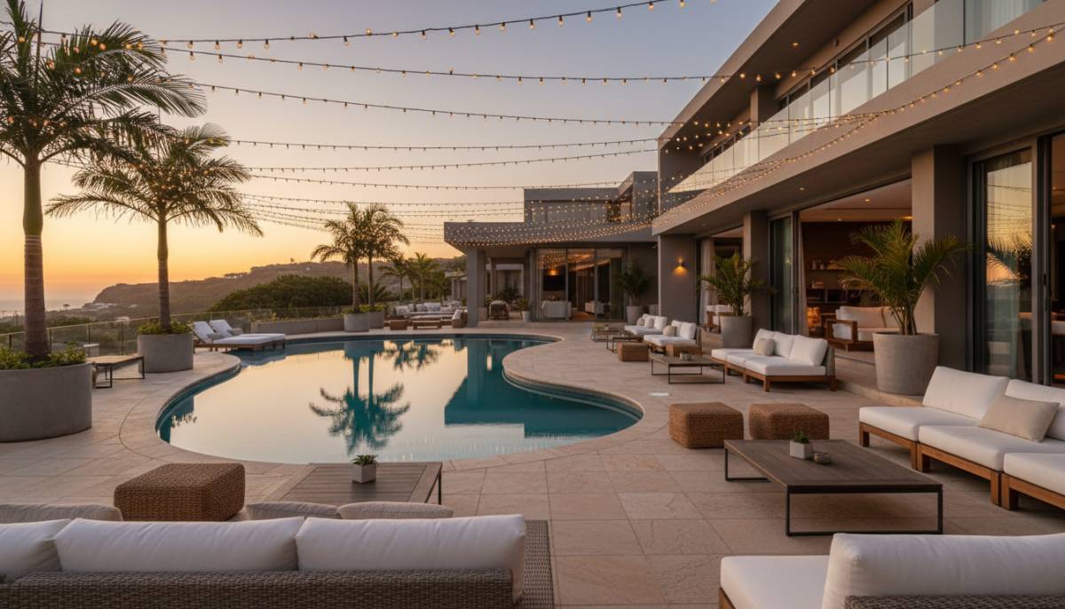 Empty Ballito party house patio set for a bachelorette