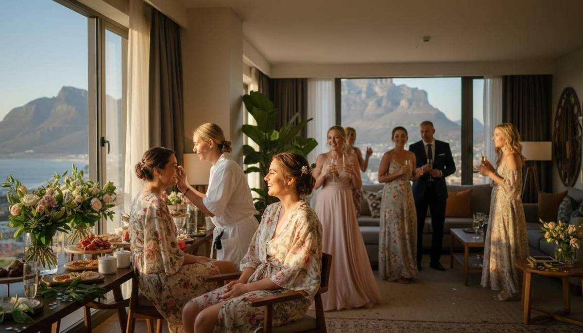 Bride tribe getting ready in a hotel suite