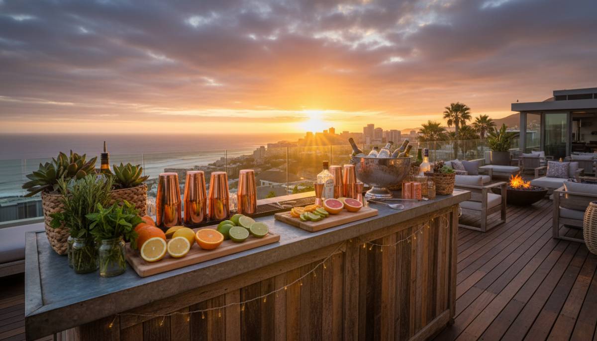 Mobile bar set up on a Cape Town rooftop