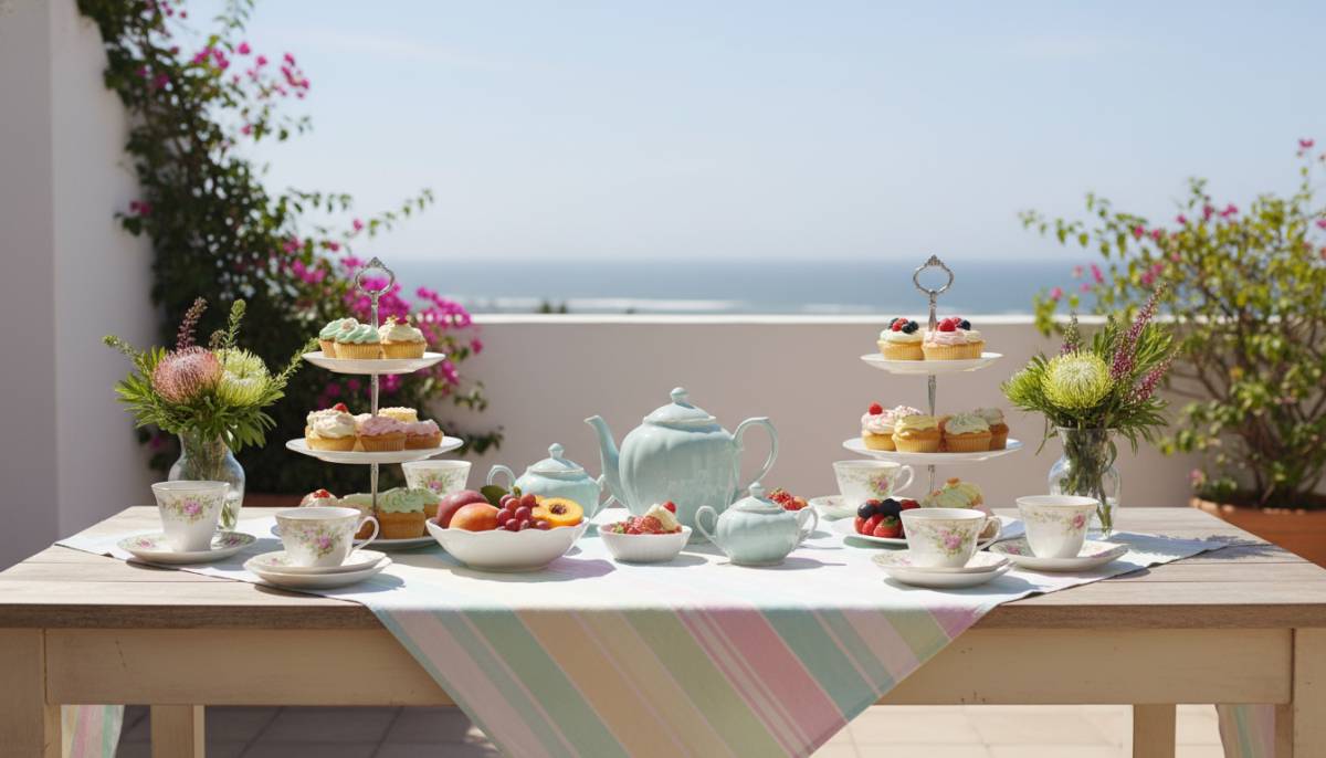 Pastel patio tea party table
