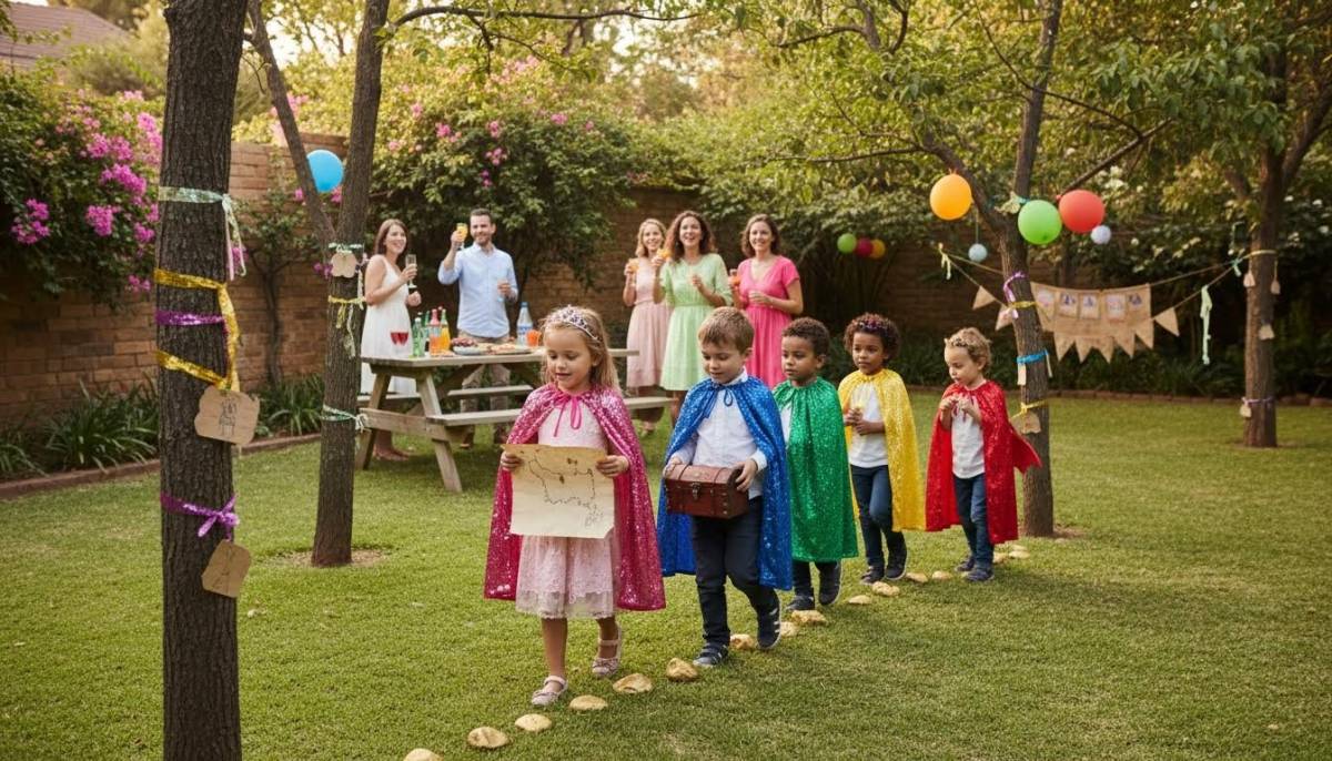 Children doing a fairytale backyard quest