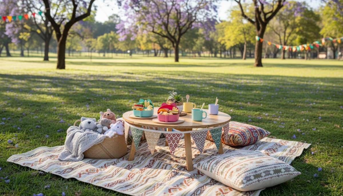 Toddler picnic setup in a public park