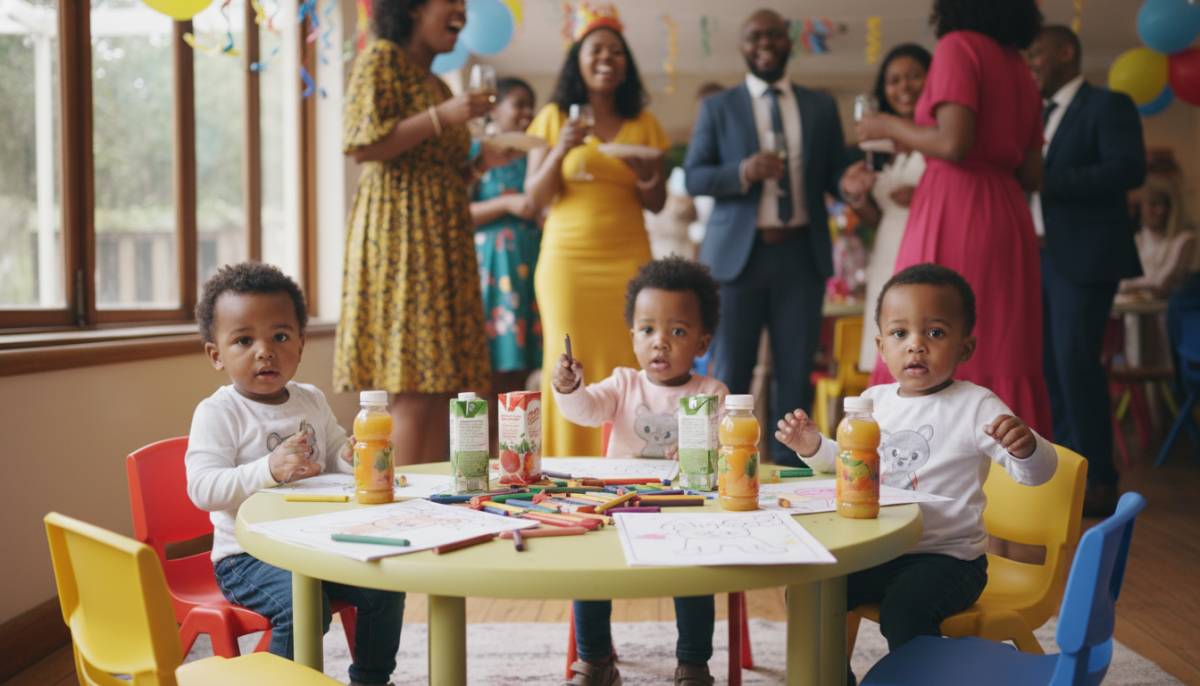Restaurant toddler party corner with families