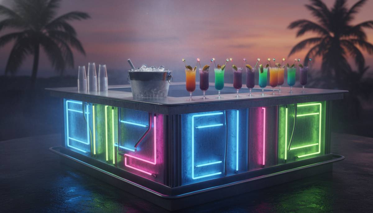 Retro bar station with colourful drinks