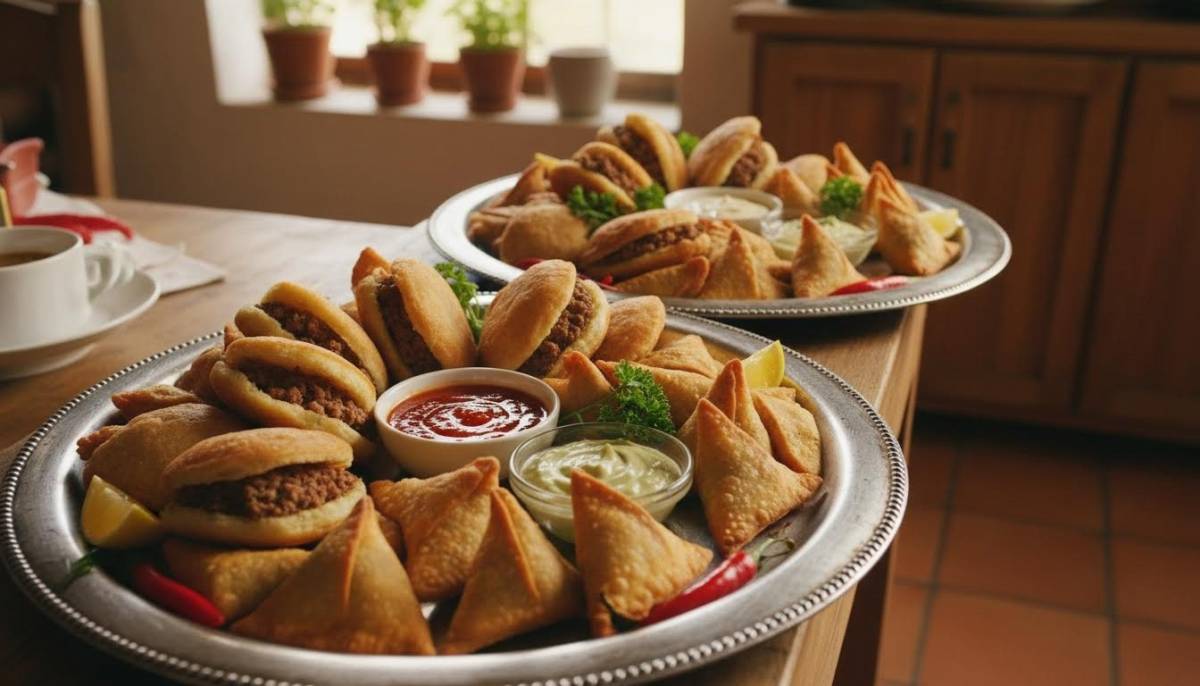 Retro savoury platter with vetkoek and samoosas