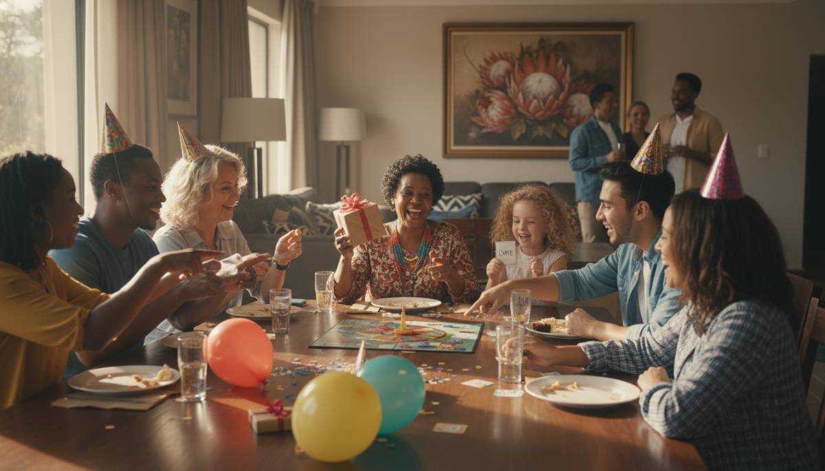 Family table playing a seated birthday game