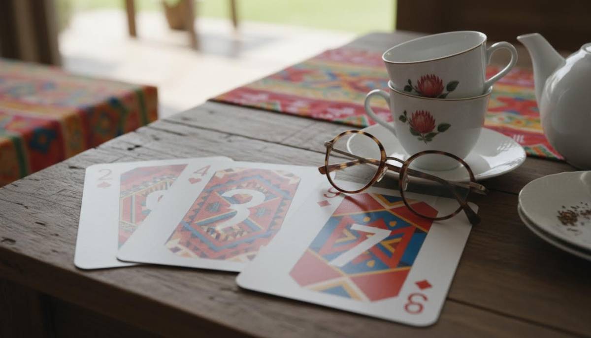 Large-print birthday game cards on a table