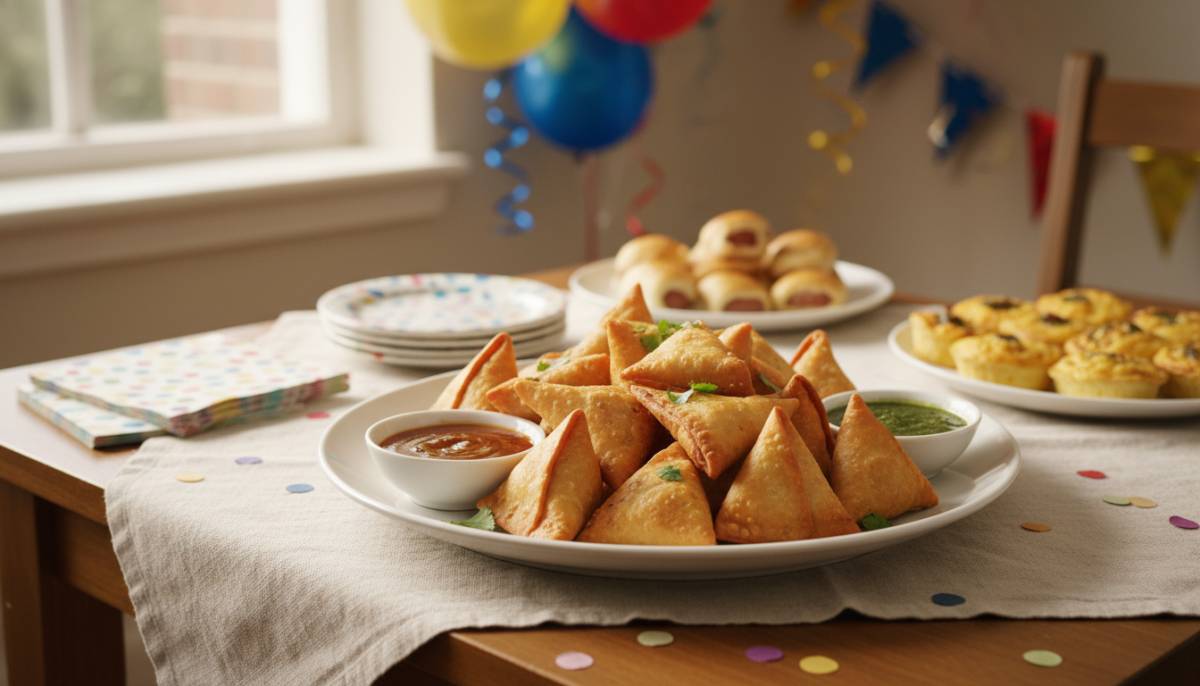 Mini samoosas on a snack table