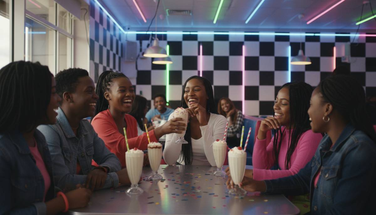 Teen guests at a neon diner party