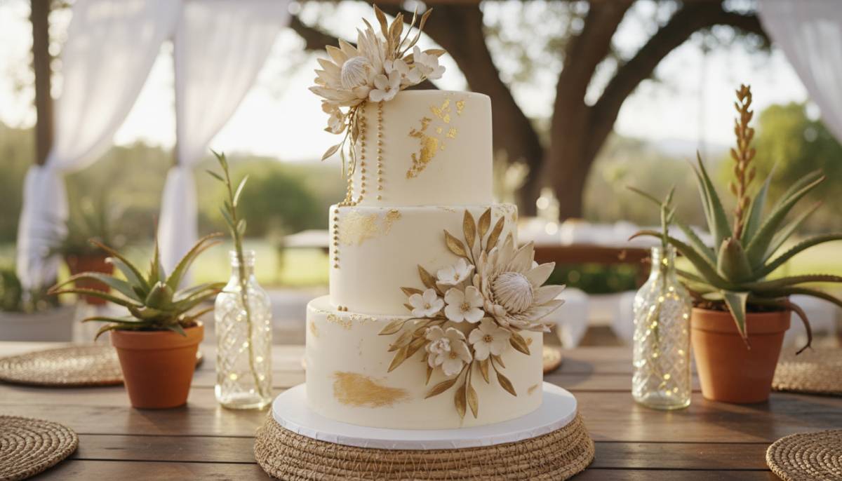 Gold detail anniversary cake