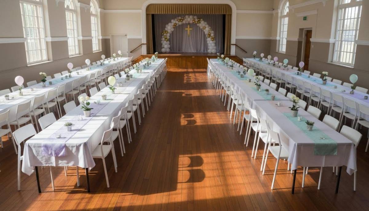 School hall prepared for communion party