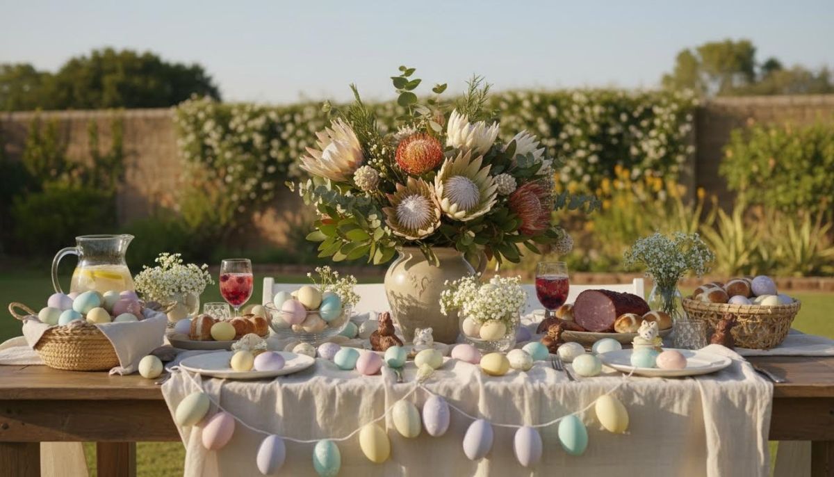 Pastel Easter table in a South African garden