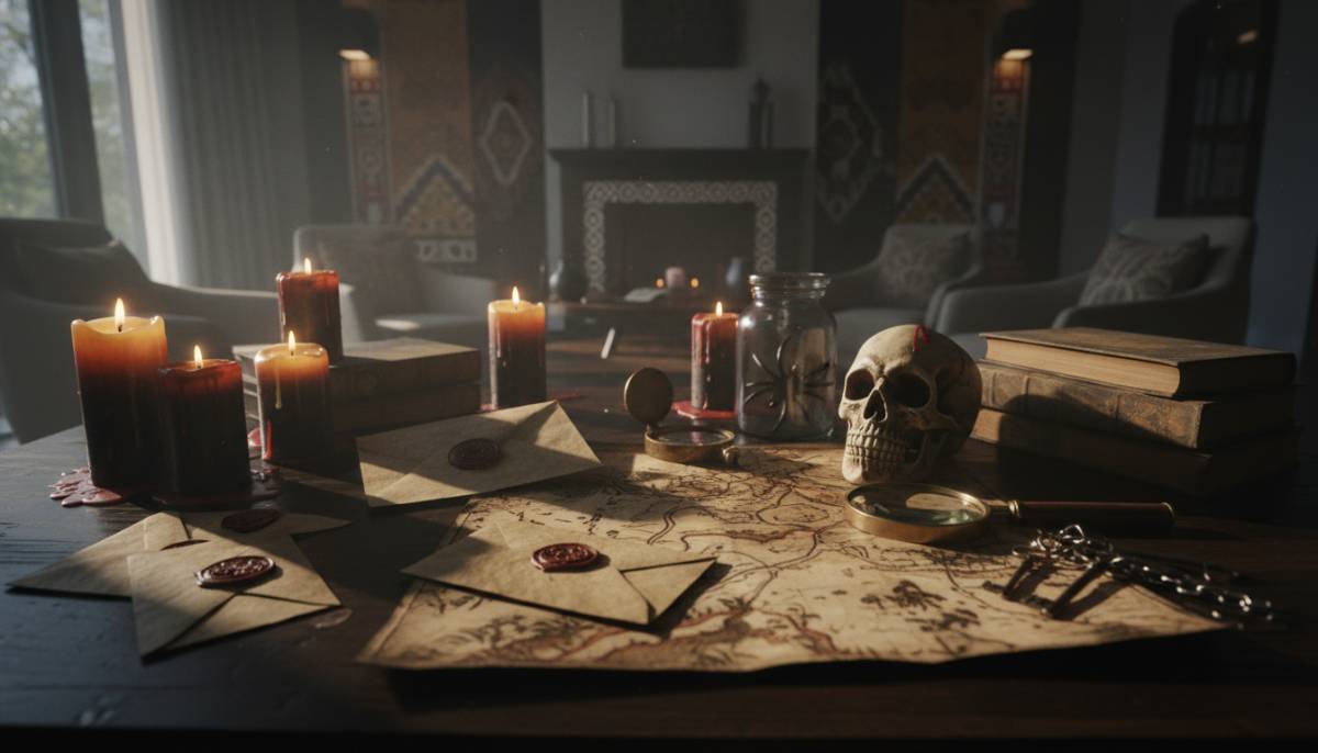 Halloween mystery clue table
