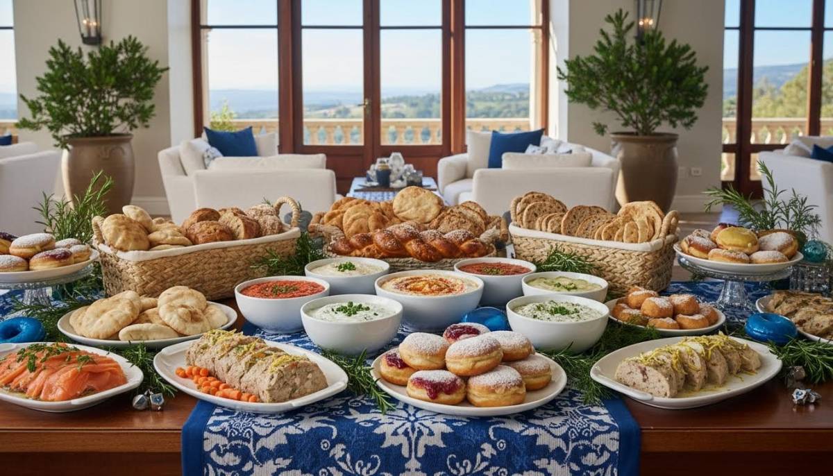 Hanukkah grazing table in blue and white