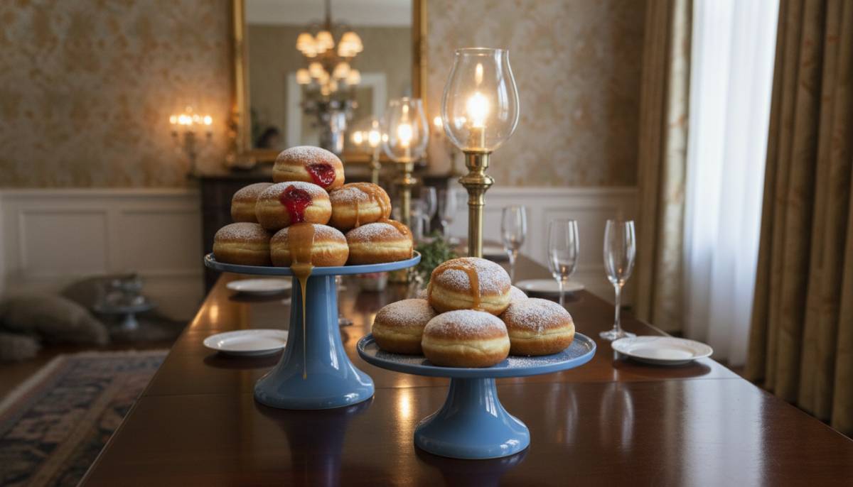 Sufganiyot on cake stands