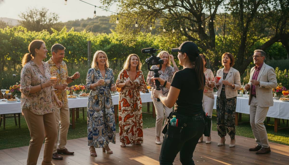 Videographer capturing guests dancing at a birthday party