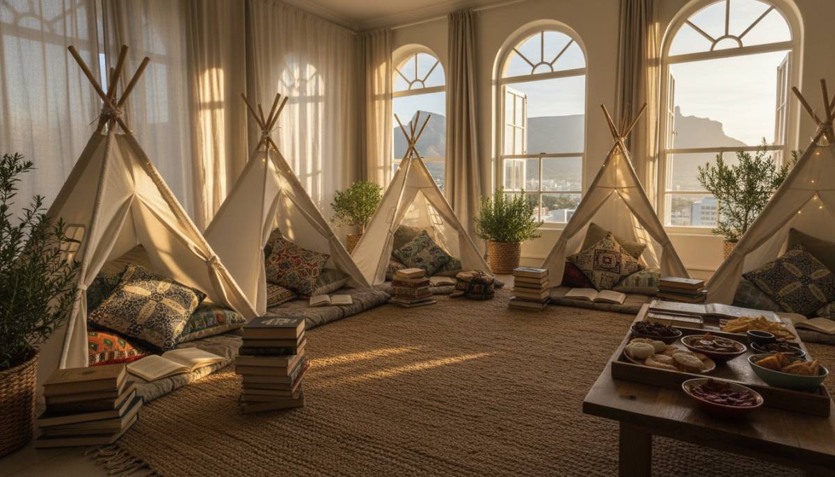 Mini teepees with cushions for a storybook birthday