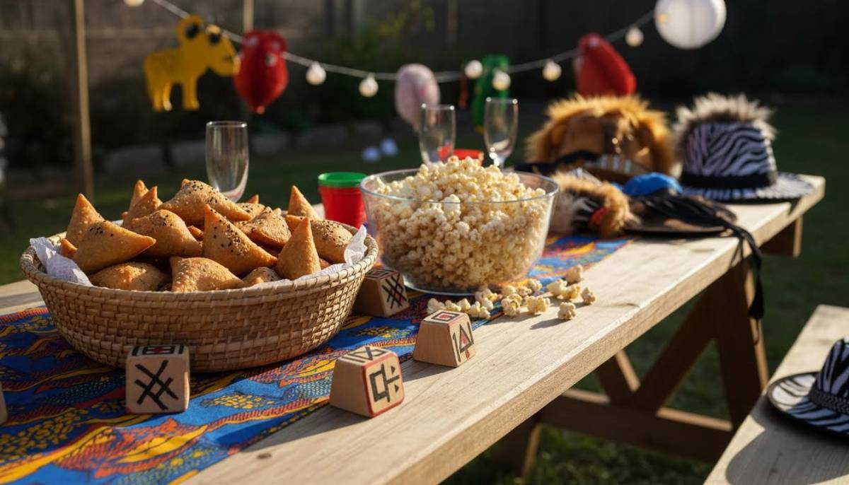 Spy party snack table with coded labels