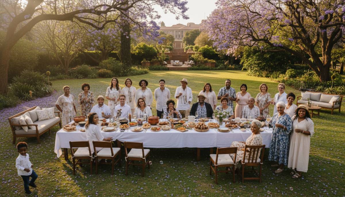 Family celebrating an adoption at a garden lunch
