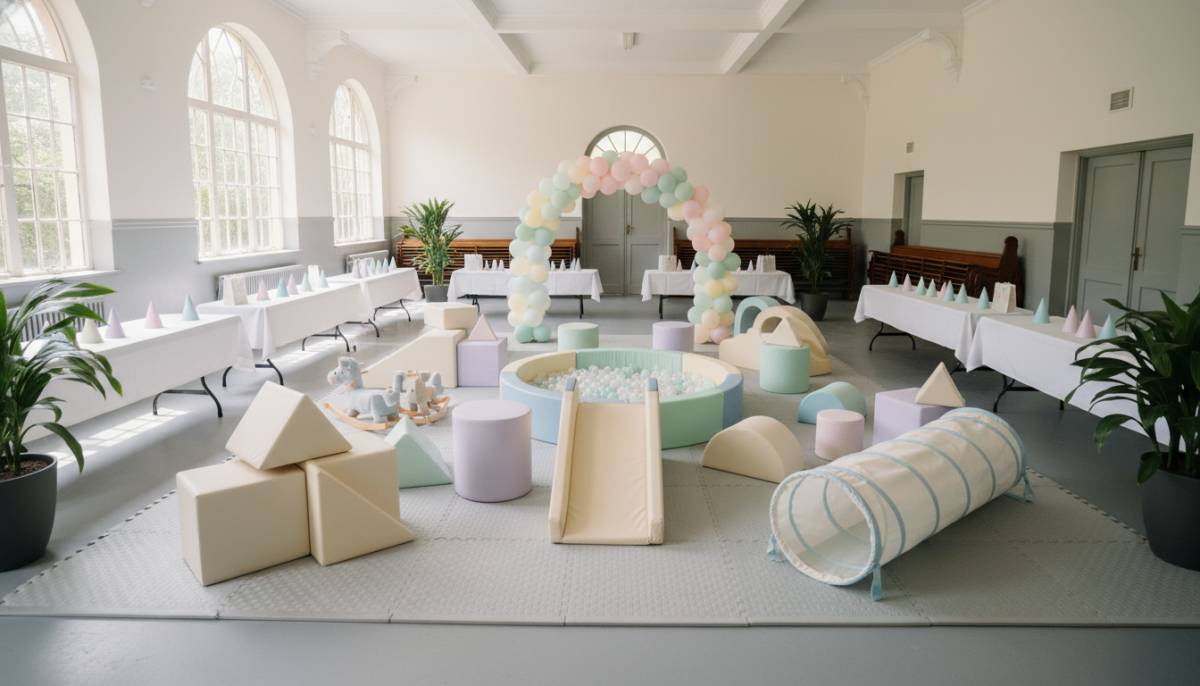Soft play setup in a school hall